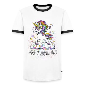 40. Geburtstag / Einhorn, endlich 40 - Männer Kontrast-T-Shirt - Weiß/Schwarz - Vorne - AI Model Female 172 light (172cm) & AI Model Male 178 dark (178cm)