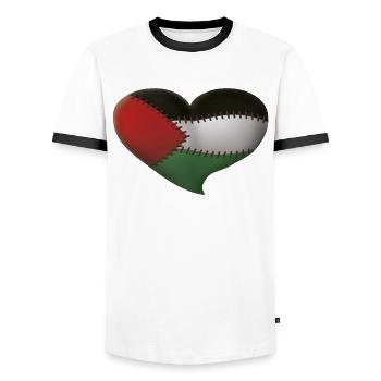 Cœur de Palestine - T-shirt contrasté Homme - blanc/noir - Devant - AI Model Female 172 light (172cm) & AI Model Male 178 dark (178cm)