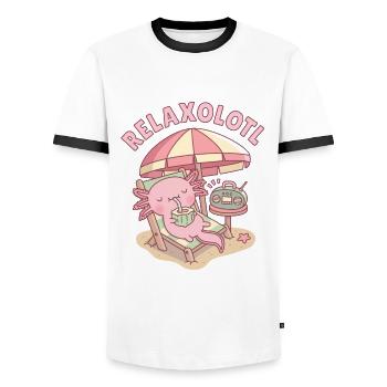 Axolotl Relaxolotl Relaxing Beach Vacation - Men's Ringer Shirt - white/black - Front - AI Model Female 172 light (172cm) & AI Model Male 178 dark (178cm)