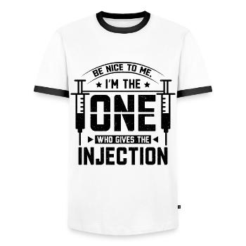 Nurse gives injection - Men's Ringer Shirt - white/black - Front - AI Model Female 172 light (172cm) & AI Model Male 178 dark (178cm)