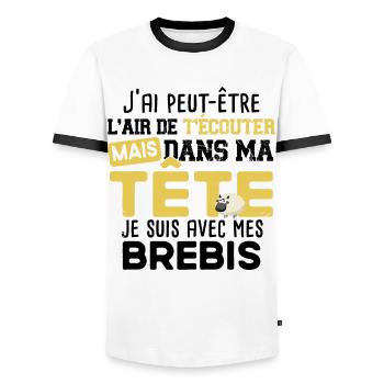 Brebis Mouton Agneau Laine Humour Ferme Agricole - T-shirt contrasté Homme - blanc/noir - Devant - AI Model Female 172 light (172cm) & AI Model Male 178 dark (178cm)