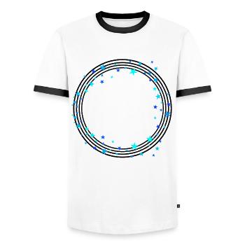 Black circular lines with stars - Men's Ringer Shirt - white/black - Front - AI Model Female 172 light (172cm) & AI Model Male 178 dark (178cm)