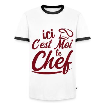 Ici C'est Moi Le Chef - T-shirt contrasté Homme - blanc/noir - Devant - AI Model Female 172 light (172cm) & AI Model Male 178 dark (178cm)