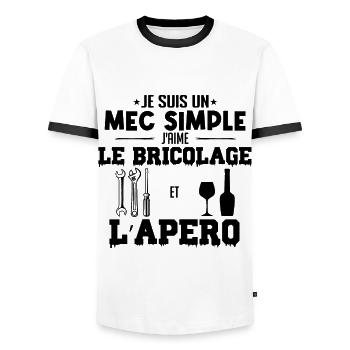 Mec simple aime le bricolage et l'apéro mécano - T-shirt contrasté Homme - blanc/noir - Devant - AI Model Female 172 light (172cm) & AI Model Male 178 dark (178cm)