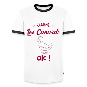 J’aime les canards ok ?! - T-shirt contrasté Homme - blanc/noir - Devant - AI Model Female 172 light (172cm) & AI Model Male 178 dark (178cm)