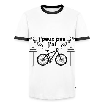j'peux pas j'ai vélo - Cyclisme | cycliste - T-shirt contrasté Homme - blanc/noir - Devant - AI Model Female 172 light (172cm) & AI Model Male 178 dark (178cm)