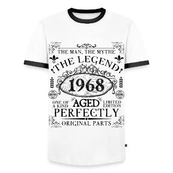 1968 | Die Legende seit 1968 Geburtstag - Männer Kontrast-T-Shirt - Weiß/Schwarz - Vorne - AI Model Female 172 light (172cm) & AI Model Male 178 dark (178cm)