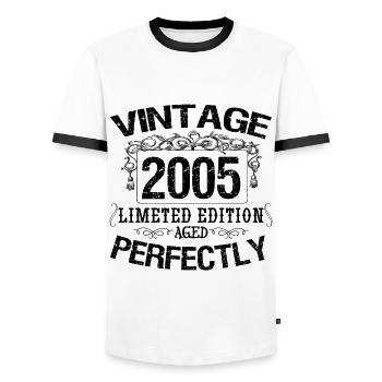 2005 Vintage | Limited edition 2005 aged perfectly - T-shirt contrasté Homme - blanc/noir - Devant - AI Model Female 172 light (172cm) & AI Model Male 178 dark (178cm)