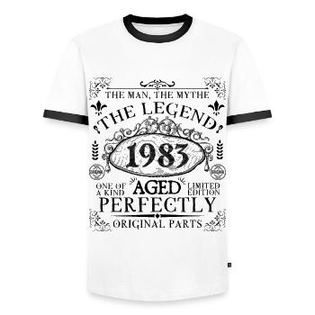 1983| Die Legende seit 1983 Geburtstag - Männer Kontrast-T-Shirt - Weiß/Schwarz - Vorne - AI Model Female 172 light (172cm) & AI Model Male 178 dark (178cm)