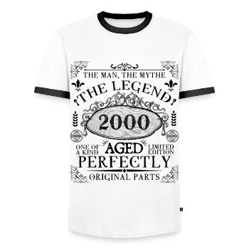 2000 | The Legend since 2000 birthday - Men's Ringer Shirt - white/black - Front - AI Model Female 172 light (172cm) & AI Model Male 178 dark (178cm)
