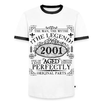 2001 | The Legend since 2001 birthday - T-shirt contrasté Homme - blanc/noir - Devant - AI Model Female 172 light (172cm) & AI Model Male 178 dark (178cm)