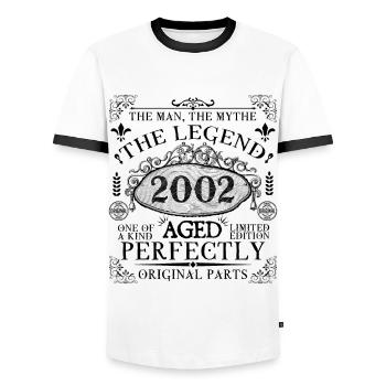 2002| The Legend since 2002 birthday - Men's Ringer Shirt - white/black - Front - AI Model Female 172 light (172cm) & AI Model Male 178 dark (178cm)