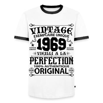 1969 Vintage Anniversaire 1969 original birthday - T-shirt contrasté Homme - blanc/noir - Devant - AI Model Female 172 light (172cm) & AI Model Male 178 dark (178cm)