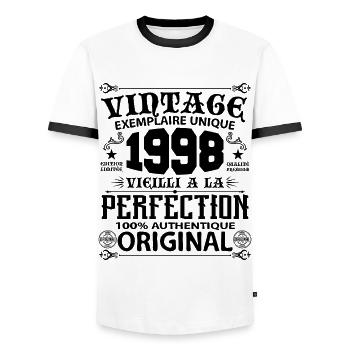 1998 Vintage Anniversaire 1998 original birthday - T-shirt contrasté Homme - blanc/noir - Devant - AI Model Female 172 light (172cm) & AI Model Male 178 dark (178cm)