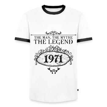 1971| The Legend since 1971 birthday - Men's Ringer Shirt - white/black - Front - AI Model Female 172 light (172cm) & AI Model Male 178 dark (178cm)
