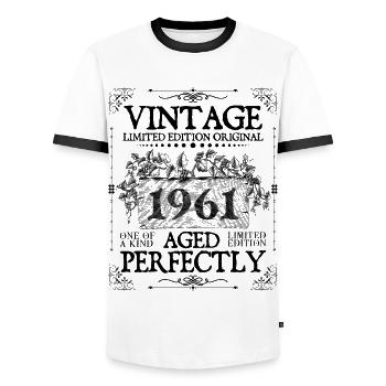 1961 | Vintage Perfekt gealtert seit 1961 Geburtstag - Männer Kontrast-T-Shirt - Weiß/Schwarz - Vorne - AI Model Female 172 light (172cm) & AI Model Male 178 dark (178cm)