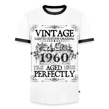 1960| Vintage Perfekt gealtert seit 1960 Geburtstag - Männer Kontrast-T-Shirt - Weiß/Schwarz - Vorne - AI Model Female 172 light (172cm) & AI Model Male 178 dark (178cm)