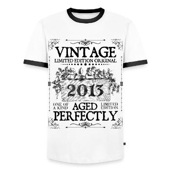 2013 | Vintage Aged Perfectly since 2013 birthday - Men's Ringer Shirt - white/black - Front - AI Model Female 172 light (172cm) & AI Model Male 178 dark (178cm)