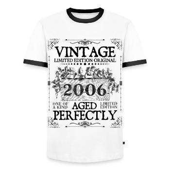 2006| Vintage Aged Perfectly seit 2006 Geburtstag - Männer Kontrast-T-Shirt - Weiß/Schwarz - Vorne - AI Model Female 172 light (172cm) & AI Model Male 178 dark (178cm)