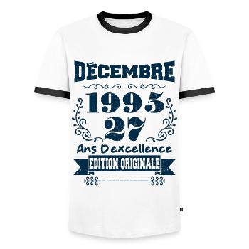 décembre 1995 Edition original | Vintage 1995 - T-shirt contrasté Homme - blanc/noir - Devant - AI Model Female 172 light (172cm) & AI Model Male 178 dark (178cm)