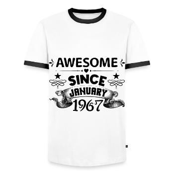 January 1967 | Awesome 1967 | born in January - T-shirt contrasté Homme - blanc/noir - Devant - AI Model Female 172 light (172cm) & AI Model Male 178 dark (178cm)
