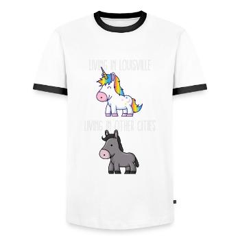 Living in Louisville Pride Kentucky Unicorn Love - Men's Ringer Shirt - white/black - Front - AI Model Female 172 light (172cm) & AI Model Male 178 dark (178cm)