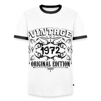 1972| Vintage Aged Original 1972 Geburtstagsgeschenk - Männer Kontrast-T-Shirt - Weiß/Schwarz - Vorne - AI Model Female 172 light (172cm) & AI Model Male 178 dark (178cm)