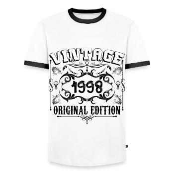 1998 | Vintage Aged Original 1998 birthday gift - Men's Ringer Shirt - white/black - Front - AI Model Female 172 light (172cm) & AI Model Male 178 dark (178cm)