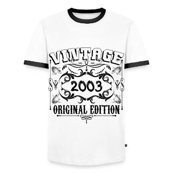 2003 | Vintage Aged Original 2003 Geburtstagsgeschenk - Männer Kontrast-T-Shirt - Weiß/Schwarz - Vorne - AI Model Female 172 light (172cm) & AI Model Male 178 dark (178cm)