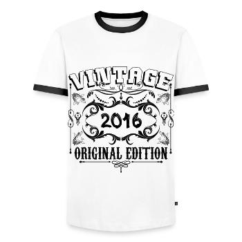 2016 | Vintage Aged Original 2016 birthday gift - Men's Ringer Shirt - white/black - Front - AI Model Female 172 light (172cm) & AI Model Male 178 dark (178cm)