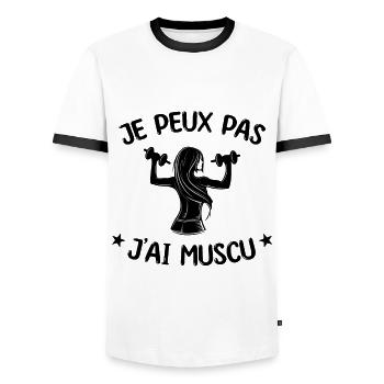 fille musculation la muscu je peux pas j'ai muscu - T-shirt contrasté Homme - blanc/noir - Devant - AI Model Female 172 light (172cm) & AI Model Male 178 dark (178cm)