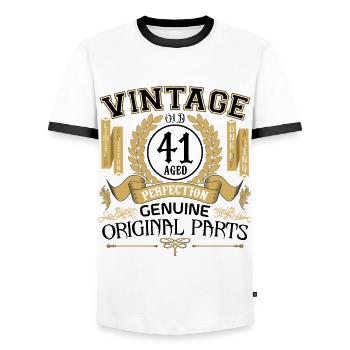 Jahrgang 41 Jahre - Geburtstagsgeschenk 41 Jahre !!! - Männer Kontrast-T-Shirt - Weiß/Schwarz - Vorne - AI Model Female 172 light (172cm) & AI Model Male 178 dark (178cm)