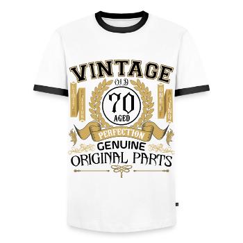 Vintage 70 years - birthday gift 70 years !!! - Men's Ringer Shirt - white/black - Front - AI Model Female 172 light (172cm) & AI Model Male 178 dark (178cm)