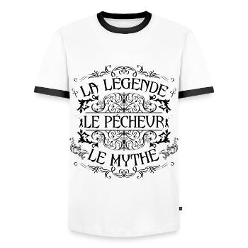 Pêcheur | la légende Pêcheur le mythe - T-shirt contrasté Homme - blanc/noir - Devant - AI Model Female 172 light (172cm) & AI Model Male 178 dark (178cm)
