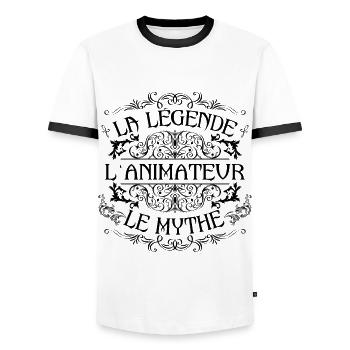 Animateur | la légende Animateur le mythe - T-shirt contrasté Homme - blanc/noir - Devant - AI Model Female 172 light (172cm) & AI Model Male 178 dark (178cm)
