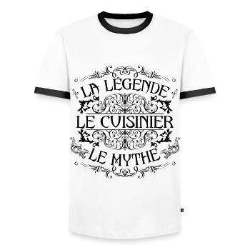 Cuisinier | la légende Cuisinier le mythe - T-shirt contrasté Homme - blanc/noir - Devant - AI Model Female 172 light (172cm) & AI Model Male 178 dark (178cm)