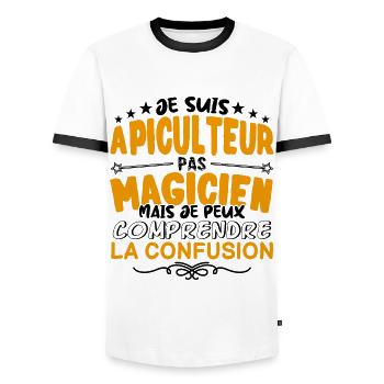 Apiculteur pas Magicien | le Meilleur Apiculteur - T-shirt contrasté Homme - blanc/noir - Devant - AI Model Female 172 light (172cm) & AI Model Male 178 dark (178cm)