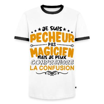 Pecheur pas Magicien | le Meilleur Pecheur cadeau - T-shirt contrasté Homme - blanc/noir - Devant - AI Model Female 172 light (172cm) & AI Model Male 178 dark (178cm)