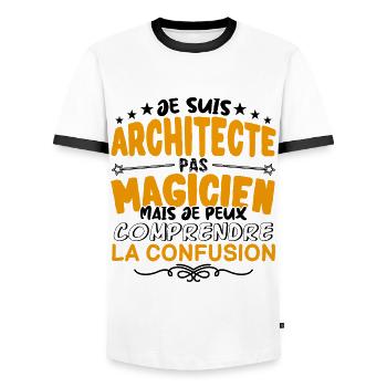 Architecte pas Magicien | le Meilleur Architecte - T-shirt contrasté Homme - blanc/noir - Devant - AI Model Female 172 light (172cm) & AI Model Male 178 dark (178cm)