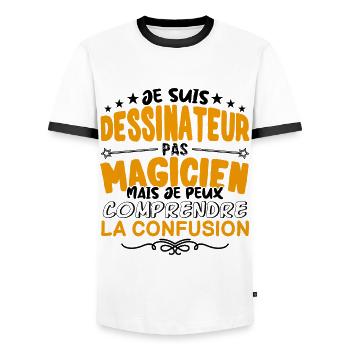 Dessinateur pas Magicien | le Meilleur Dessinateu - T-shirt contrasté Homme - blanc/noir - Devant - AI Model Female 172 light (172cm) & AI Model Male 178 dark (178cm)