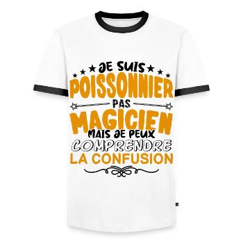 Poissonnier pas Magicien | le Meilleur Poissonnie - T-shirt contrasté Homme - blanc/noir - Devant - AI Model Female 172 light (172cm) & AI Model Male 178 dark (178cm)