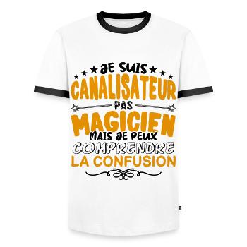 Canalisateur pas Magicien | le Meilleur Canalisat - T-shirt contrasté Homme - blanc/noir - Devant - AI Model Female 172 light (172cm) & AI Model Male 178 dark (178cm)