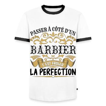 Barbier | le Meilleur cadeau Barbier - T-shirt contrasté Homme - blanc/noir - Devant - AI Model Female 172 light (172cm) & AI Model Male 178 dark (178cm)