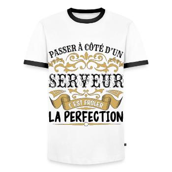 Serveur | le Meilleur cadeau Serveur - T-shirt contrasté Homme - blanc/noir - Devant - AI Model Female 172 light (172cm) & AI Model Male 178 dark (178cm)