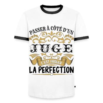 Juge | le Meilleur cadeau Juge - T-shirt contrasté Homme - blanc/noir - Devant - AI Model Female 172 light (172cm) & AI Model Male 178 dark (178cm)
