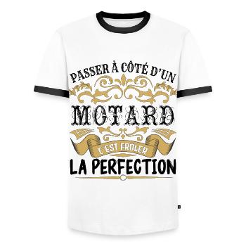 Motard | le Meilleur cadeau Motard - T-shirt contrasté Homme - blanc/noir - Devant - AI Model Female 172 light (172cm) & AI Model Male 178 dark (178cm)