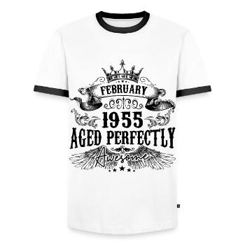 1955 | February Aged Perfectly 1955 birthday gift - T-shirt contrasté Homme - blanc/noir - Devant - AI Model Female 172 light (172cm) & AI Model Male 178 dark (178cm)