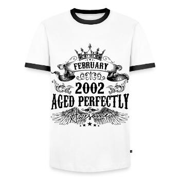 2002 | February Aged Perfectly 2002 birthday gift - T-shirt contrasté Homme - blanc/noir - Devant - AI Model Female 172 light (172cm) & AI Model Male 178 dark (178cm)