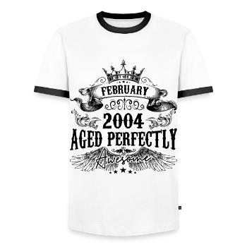 2004| Februar Aged Perfectly 2004 Geburtstagsgeschenk - Männer Kontrast-T-Shirt - Weiß/Schwarz - Vorne - AI Model Female 172 light (172cm) & AI Model Male 178 dark (178cm)
