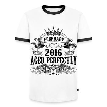 2016 | February Aged Perfectly 2016 birthday gift - Men's Ringer Shirt - white/black - Front - AI Model Female 172 light (172cm) & AI Model Male 178 dark (178cm)